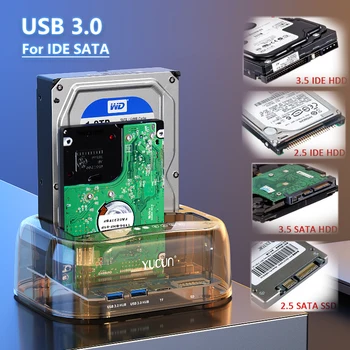 Док-станция для жесткого диска USB 3,0 к SATA IDE Адаптер С двумя Слотами USB 3,0 Кард-ридер С Блоком питания SSD к USB Для ПК Ноутбука Планшета