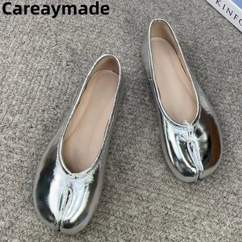 Careaymade-Женская обувь из натуральной кожи, Летняя новинка, однотонные воловьи туфли с раздельным носком, удобные женские туфли-одиночки с неглубоким вырезом