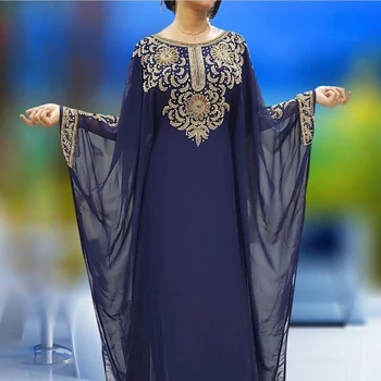Темно-синий Халат, Модная наклейка, украшение, Кафтаны, Фараша, Абайя, платье с вышивкой, очень необычное длинное платье