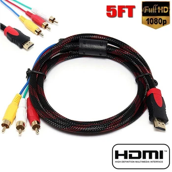 US 5Ft HDMI To 3-RCA Видео Аудио AV Компонентный Конвертер Кабель-Адаптер Для HDTV