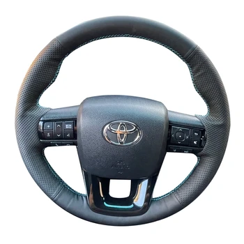 Чехол для оплетки рулевого колеса автомобиля, ручной пошив, Индивидуальная нескользящая черная натуральная кожа для Toyota Fortuner 2016-2017-2018