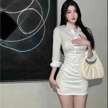 (Furong Clothes) Платье-рубашка Женское 2023 Весна и лето Новая корейская версия sexy hot girl POLO collar design sense Slim fit,