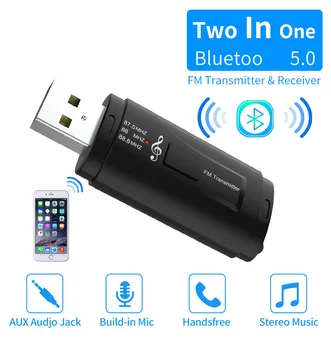 2 В 1 FM-передатчик Автомобильный Bluetooth-совместимый Приемник 5.0 USB-модулятор Портативный 3,5 мм AUX аудио Музыкальный плеер Адаптер вызова