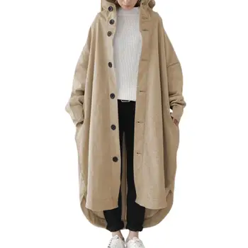 Женские пальто с капюшоном, однобортный Длинный рукав, Толстый карман, однотонный тренч с неровным подолом, пальто для улицы, chaquetas para mujeres