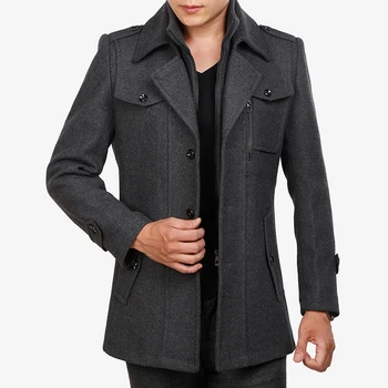 Зимнее шерстяное пальто 2021 года, приталенные куртки, модная верхняя одежда, теплая мужская повседневная куртка, пальто, бушлат, плюс размер M-XXXL